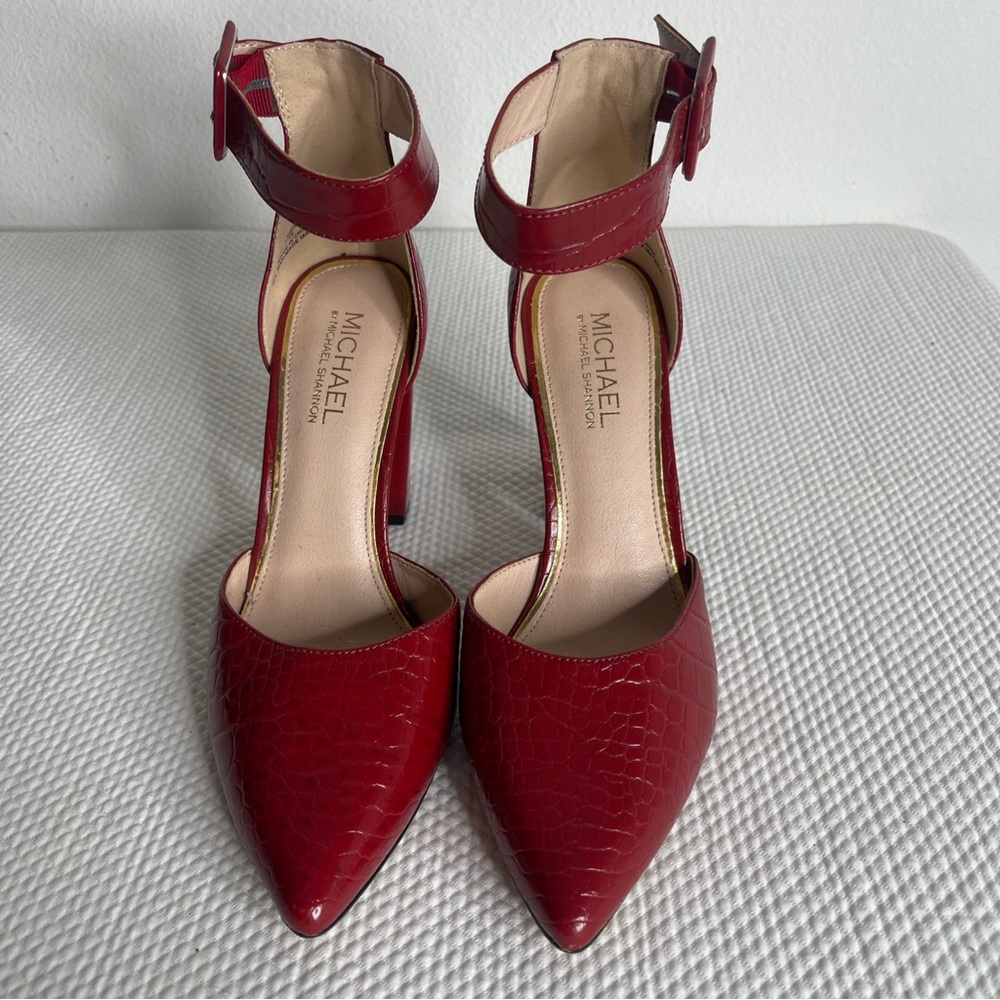 Michael By Michael Shannon Romina Women's Shoes S 10 Red Ankle Strap Pump Black